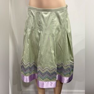 Bigio Collection 100% Silk Elegant A-Line Skirt in Green and Lavender